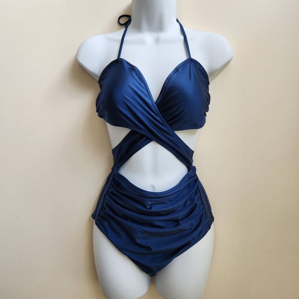 Cupshe Swimsuit Women M Blue One Piece Bathing Suit Beach Resort Cruise Vacation